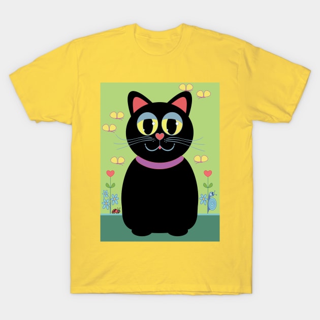 Cat, Butterflies, Lady Bug and a Snail T-Shirt by JeanGregoryEvans1